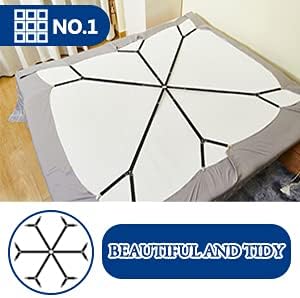 TGOOD Gift for Mum!Sheet Fasteners keepers-Adjustable Elastic Bed Sheet Holder Straps for Full,Queen,King Twin Bed,6 Way Cross Sheet Clips Suspenders Band,Fitted Round and Square Mattresses.(black)