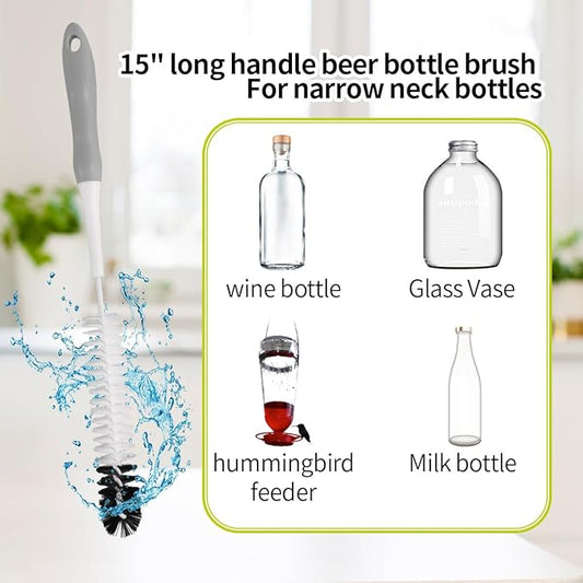 Bottle Cleaner Brush Set - Long Handle Bottle Brushes for Cleaning Narrow Neck Bottles, Beer, Wine, Baby Bottle, Pipes, Tubes, and Small Bottle