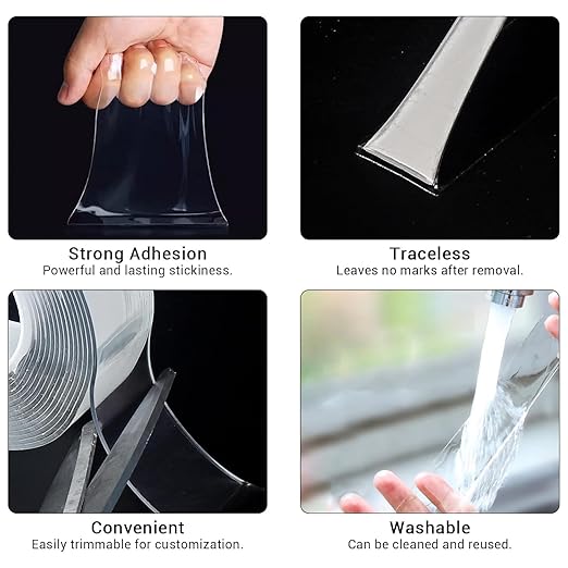 Double Sided Tape, Nano Tape, Transparent Adhesive Tape, Traceless Adhesive Tape, Removable, Washable, Reusable, Suitable for Carpets, Photo Walls, 3m Per Roll, 3 Rolls
