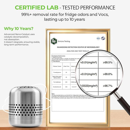 Refrigerator Deodorizer – Lasts for 10 Years, Long-Lasting Odor Eliminator for Fridge, Closet, Car -More Effective Than Baking Soda Charcoal Air Purifier - Nano Catalyst Technology (1 Pack)