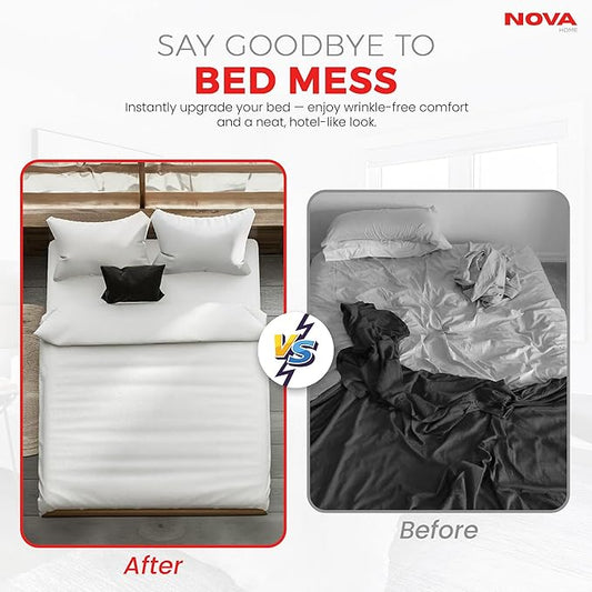 Bed Sheet Holder Straps – Adjustable Elastic Sheet Clips with Nickel Clamps & Fabric Protectors, Crisscross Design Keeps Sheets Tight – Fits All Mattress Sizes, 2pcs Set, Black