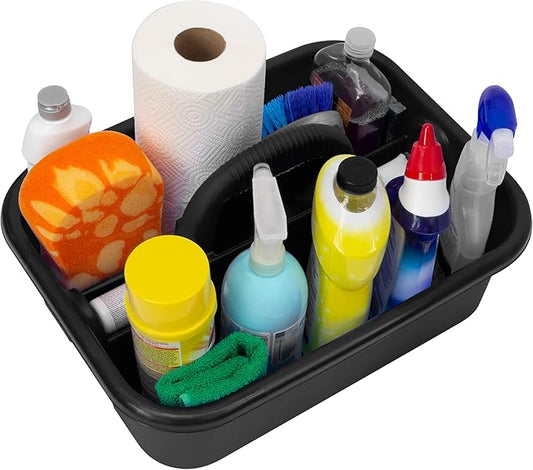 Akro-Mils 09185 Plastic Tote Tool & Supply Cleaning Caddy with Handle, 18-3/8-Inch x 13-7/8-Inch x 9-Inch, Black