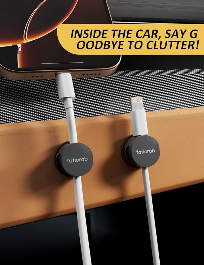 Magnetic Cord Holder for Desk & Nightstand, 7-Pack 360° Rotatable Cable Clips Organizer, Strong Adhesive, Fits 8mm Slots for Phone Charger Cords & Wires, Black