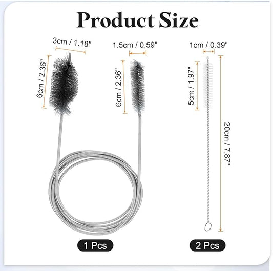 HARFINGTON 3pcs Flexible Long Drain Brush Straw Cleaner Set 78.74" Stainless Steel Double Ended Hose Brush with 8" Nylon Long Tube Pipe Cleaning for Fish Tank Sink Pipe, Black