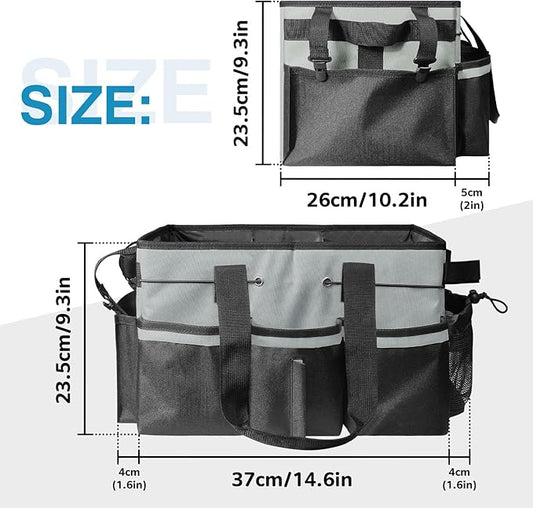Organizer with Handles for Cleaning Tools, 17.8*12.2*9.3in Large Cleaning Caddy Bag Waterproof Car Cleaning Tool Organizer Bag with Shoulder Detachable Divider for Cleaners Housekeeper(Grey)