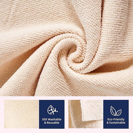 & PLUSH Microfiber Cleaning Cloth Roll - 50 Pack, Tear Away Microfiber Towels, 12" x 12", Reusable, Washable, Streak Free, Ultra Absorbent Dish Rags for Car, Home, Garage or Shop (Beige)