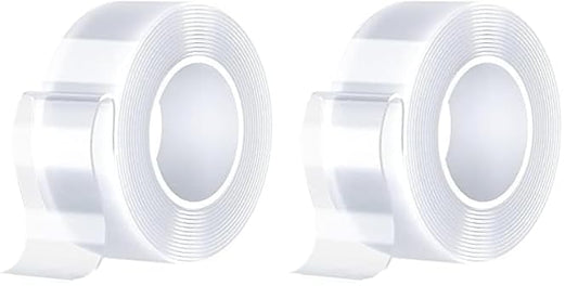 Double Sided Tape Heavy Duty (10FT) Mounting Tape Strong Adhesive Strips Sticky Nano Tape Multipurpose Removable Transparent Two Sided Poster Tape for Paste Items, Household (Pack of 2)