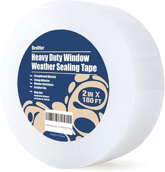 Heavy Duty Window Weather Sealing Tape - Transparent Window Tape for Winter and AC Insulation, No Mess Winter Window Seal Kit - 2 Inch Wide 180 FT Long
