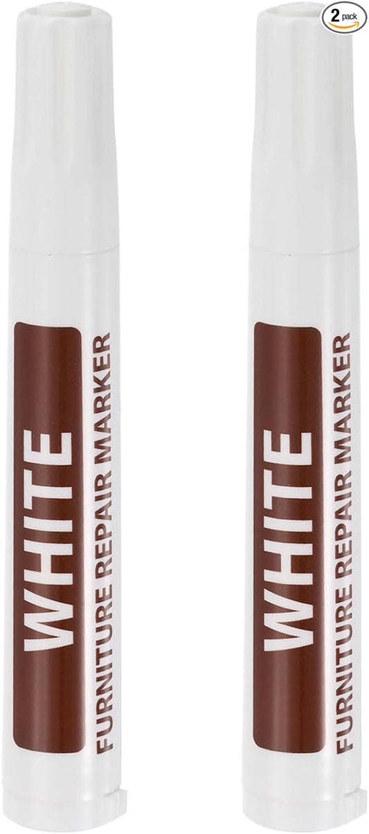 uxcell Furniture Repair Wood Markers, 2 Pcs White Touch Up Filler Sticks, Oil Based Paint Markers for Scratches, Wood Floors, Tables, Cabinet, Carpenters, Cover Ups