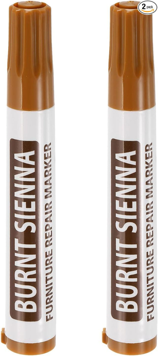 uxcell Furniture Repair Wood Markers, 2 Pcs Burnt Sienna Touch Up Filler Sticks, Oil Based Paint Markers for Scratches, Wood Floors, Tables, Cabinet, Carpenters, Cover Ups