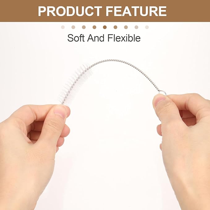 HARFINGTON Straw Cleaner Brush Set, 6 Inch Length 304 Stainless Steel and Nylon Bristles for Water Bottle Silicone Straw Sippy Cup Pipes, White (10mm OD, 10-Piece-Set)