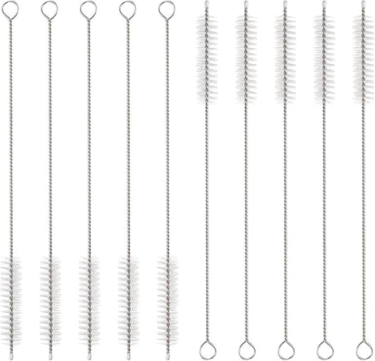 HARFINGTON Straw Cleaner Brush Set, 8 Inch Length 304 Stainless Steel and Nylon Bristles for Water Bottle Silicone Straw Sippy Cup Pipes, White (12mm OD, 10-Piece-Set)