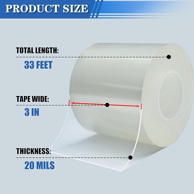 Window Weather Sealing Tape 3 in x 33 FT Weather Stripping Weatherproof Draft Stopper Clear Window Insulation Tape for Doors Windows Garages RVs Energy Saving Kit