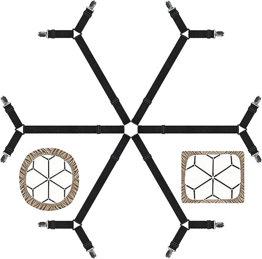 TGOOD Gift for Mum!Sheet Fasteners keepers-Adjustable Elastic Bed Sheet Holder Straps for Full,Queen,King Twin Bed,6 Way Cross Sheet Clips Suspenders Band,Fitted Round and Square Mattresses.(black)