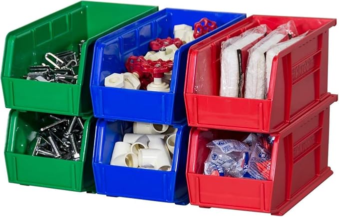 Akro-Mils 30230 AkroBins Plastic Storage Bins, Space-Saving Stackable Bins for Garage, Pantry, Craft Organization, 10.5 "L x 5.5 "W x 5"H, Blue, 12-Pack