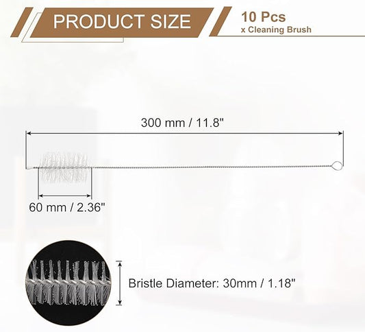 HARFINGTON Straw Cleaner Brush Set, 12 Inch Length 304 Stainless Steel and Nylon Bristles for Water Bottle Silicone Straw Sippy Cup Pipes, White (30mm OD, 10-Piece-Set)