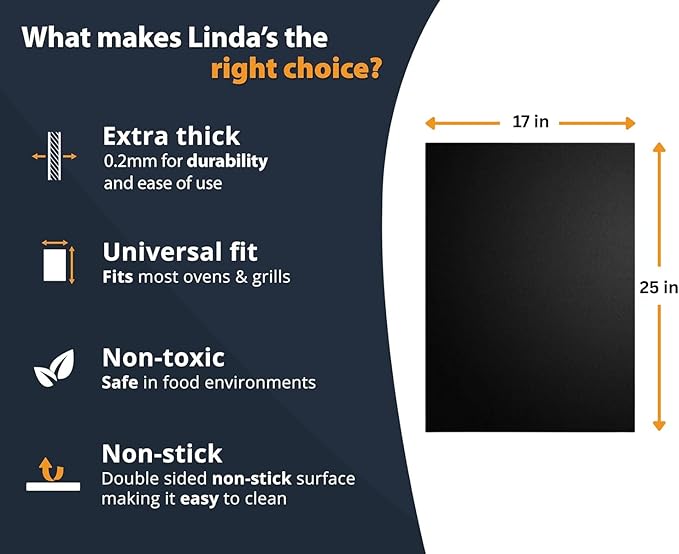 Oven Liners for Bottom of Oven - 2 Pack Large Heavy Duty Mats, 17”x25” Non-Stick Reusable Liner for Electric, Gas, Toaster Ovens, Grills - BPA & PFOA Free Kitchen Accessory to Keep Oven Clean (Black)
