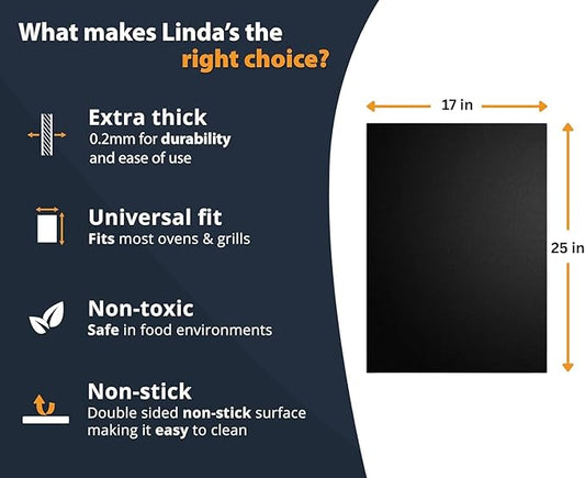 Oven Liners for Bottom of Oven - 2 Pack Large Heavy Duty Mats, 17”x25” Non-Stick Reusable Liner for Electric, Gas, Toaster Ovens, Grills - BPA & PFOA Free Kitchen Accessory to Keep Oven Clean (Black)