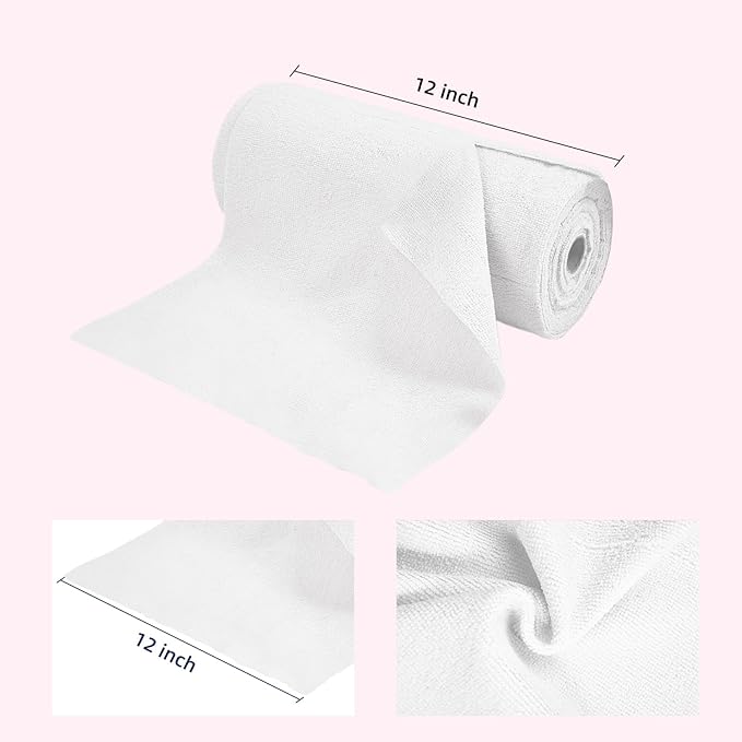 & PLUSH Microfiber Cleaning Cloth Roll - 50 Pack, Tear Away Microfiber Towels, 12" x 12", Reusable, Washable, Streak Free, Ultra Absorbent Dish Rags for Car, Home, Garage or Shop (White)