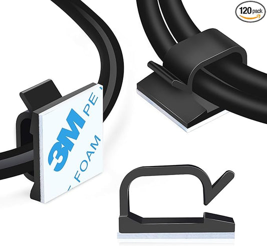 XHF 3/4” Adhesive Cable Wire Clips Black120pcs, Cable Staples Outdoor Cable Management Wire Organizer Cord Holder for Under Desk, Car, Wall, TV PC Ethernet Cable