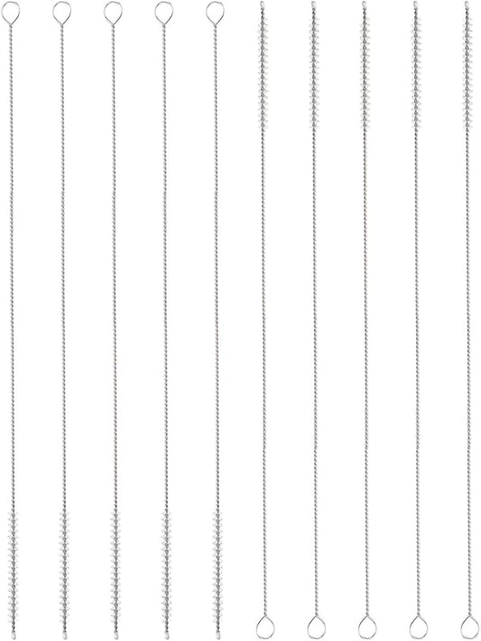 HARFINGTON Straw Cleaner Brush Set, 12 Inch Length 304 Stainless Steel and Nylon Bristles for Water Bottle Silicone Straw Sippy Cup Pipes, White (5mm OD, 10-Piece-Set)