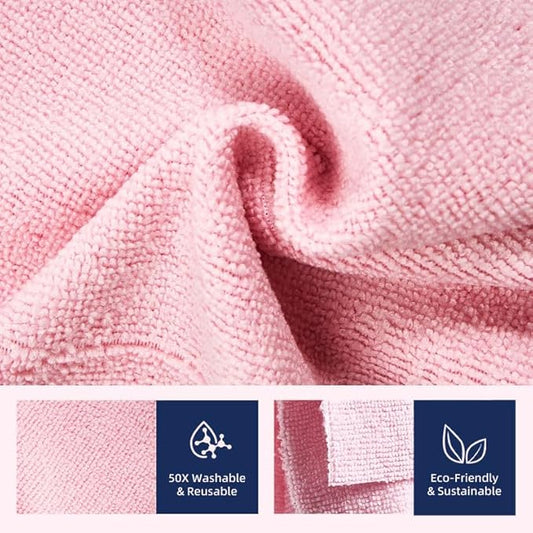 & PLUSH Microfiber Cleaning Cloth Roll - 100 Pack, Tear Away Microfiber Towels, 12" x 12", Reusable, Washable, Streak Free, Ultra Absorbent Dish Rags for Car, Home, Garage or Shop (Pink)