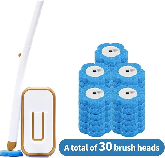 SOPAMI Disposable Toilet Brush System with Holder & 30 Refill Heads, Toilet Wand Kit for Easy and Hygienic Cleaning, No-Mess Toilet Bowl Cleaner with Storage Caddy, Wall Mounted for Bathroom, RV, Tub