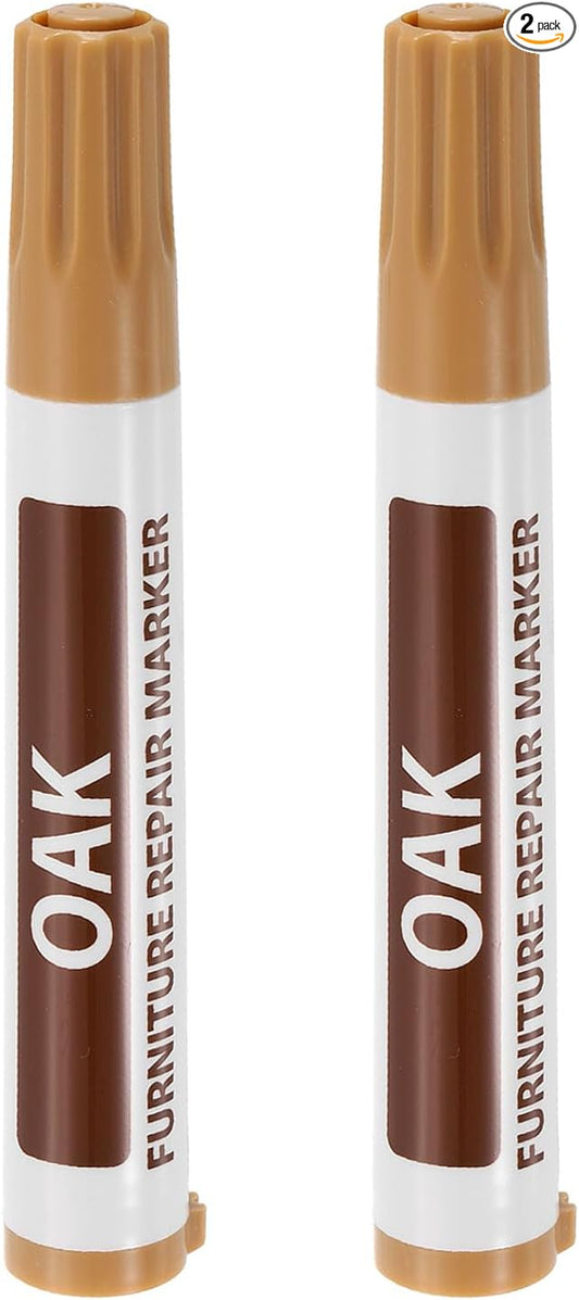 uxcell Furniture Repair Wood Markers, 2 Pcs Oak Touch Up Filler Sticks, Oil Based Paint Markers for Scratches, Wood Floors, Tables, Cabinet, Carpenters, Cover Ups