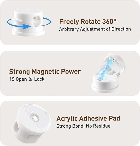 AGPTEK 8 Pack Magnetic Cable Clips, Upgraded 360° Rotatable Cord Holder Clips for Nightstand, Desk Cord Organizer Adhesive Wire Management Home Office Phone Charging Cords USB Cable Keeper (White)