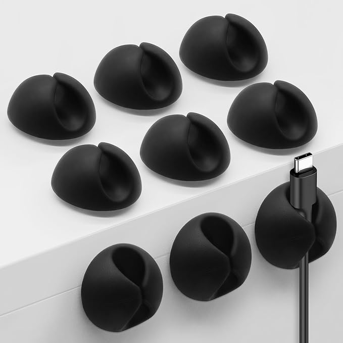 Cable Clips Phone Cord Holder, Charger Cord Organizer, Cable Management Clips for Nightstand, Car, Office, Black 9 PCS