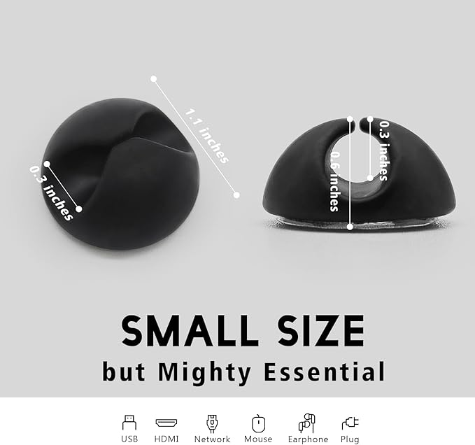 Cable Clips Phone Cord Holder, Charger Cord Organizer, Cable Management Clips for Nightstand, Car, Office, Black 9 PCS