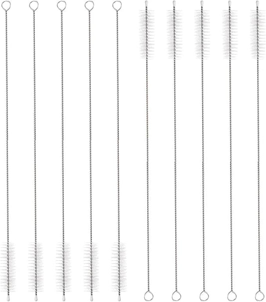 HARFINGTON Straw Cleaner Brush Set, 12 Inch Length 304 Stainless Steel and Nylon Bristles for Water Bottle Silicone Straw Sippy Cup Pipes, White (15mm OD, 10-Piece-Set)