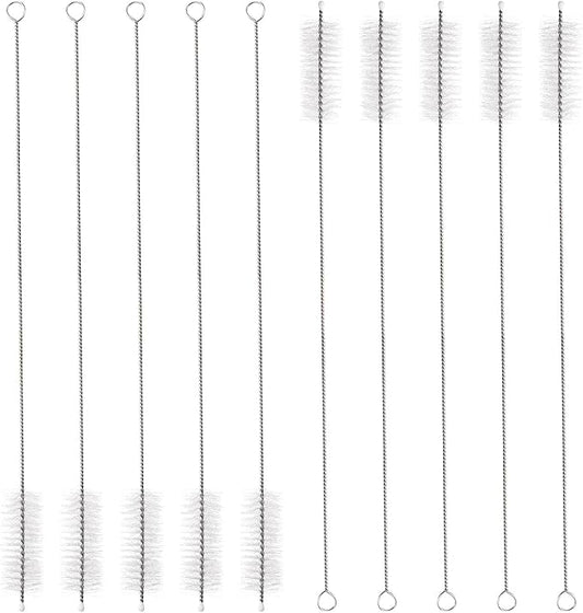 HARFINGTON Straw Cleaner Brush Set, 12 Inch Length 304 Stainless Steel and Nylon Bristles for Water Bottle Silicone Straw Sippy Cup Pipes, White (20mm OD, 10-Piece-Set)