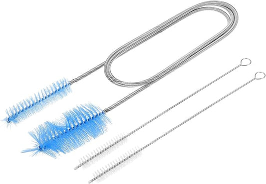 HARFINGTON 3pcs Flexible Long Drain Brush Straw Cleaner Set 35.43" Stainless Steel Double Ended Hose Brush with 8" Nylon Long Tube Pipe Cleaning for Fish Tank Sink Pipe, Blue