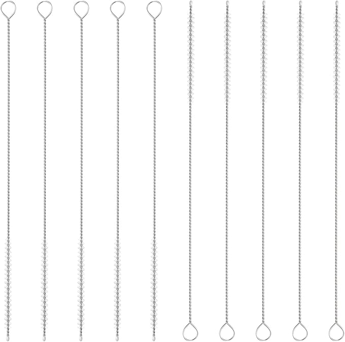 HARFINGTON Straw Cleaner Brush Set, 8 Inch Length 304 Stainless Steel and Nylon Bristles for Water Bottle Silicone Straw Sippy Cup Pipes, White (4mm OD, 10-Piece-Set)