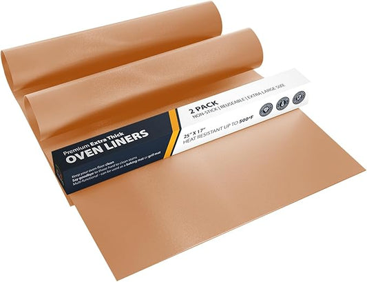 Oven Liners for Bottom of Oven - 2 Pack Large Heavy Duty Mats, 17”x25” Non-Stick Reusable Liner for Electric, Gas, Toasters, Grills - BPA & PFOA Free Kitchen Accessory to Keep It Clean (Copper)