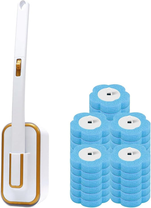 SOPAMI Disposable Toilet Brush System with Holder & 30 Refill Heads, Toilet Wand Kit for Easy and Hygienic Cleaning, No-Mess Toilet Bowl Cleaner with Storage Caddy, Wall Mounted for Bathroom, RV, Tub