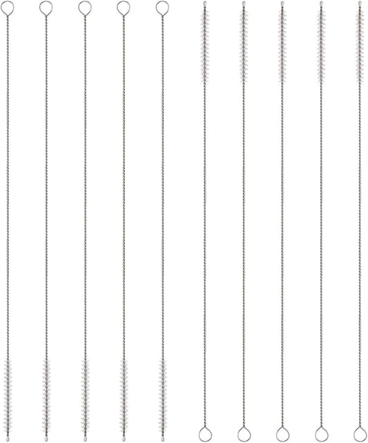 HARFINGTON Straw Cleaner Brush Set, 12 Inch Length 304 Stainless Steel and Nylon Bristles for Water Bottle Silicone Straw Sippy Cup Pipes, White (6mm OD, 10-Piece-Set)