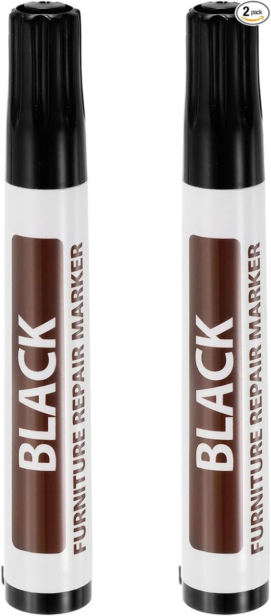 uxcell Furniture Repair Wood Markers, 2 Pcs Black Touch Up Filler Sticks, Oil Based Paint Markers for Scratches, Wood Floors, Tables, Cabinet, Carpenters, Cover Ups