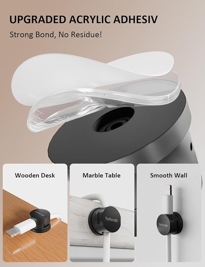 Magnetic Cord Holder for Desk & Nightstand, 7-Pack 360° Rotatable Cable Clips Organizer, Strong Adhesive, Fits 8mm Slots for Phone Charger Cords & Wires, Black