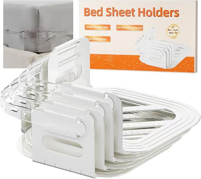Bed Sheet Holders with Lock Strips, Easy Installation Fit All Beds, Fitted Sheet Holders Keep Your Sheet Firm and Tight, Durable Material
