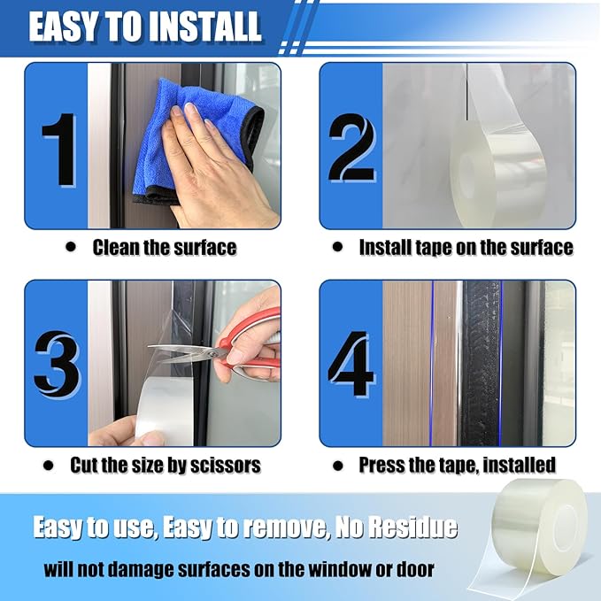 Window Weather Sealing Tape 2 in x 33 FT Weather Stripping Weatherproof Draft Stopper Clear Window Insulation Tape for Doors Windows Garages RVs Energy Saving Kit