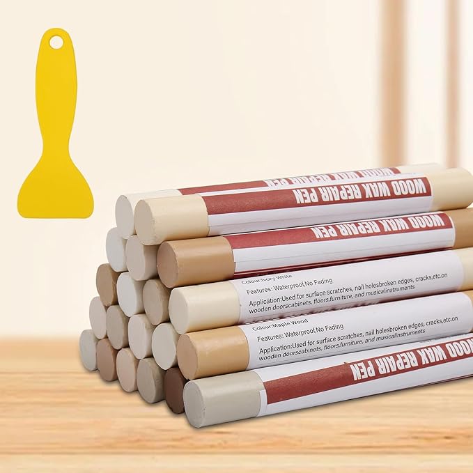 Wood Filler Sticks,20 Colors Wood Repair Wax Crayons,Wood Furniture Markers Touch up for Repairing Scratches, Dings, Cracks and Holes in Wood Floors, Cabinets, Cut Panels(White Series)