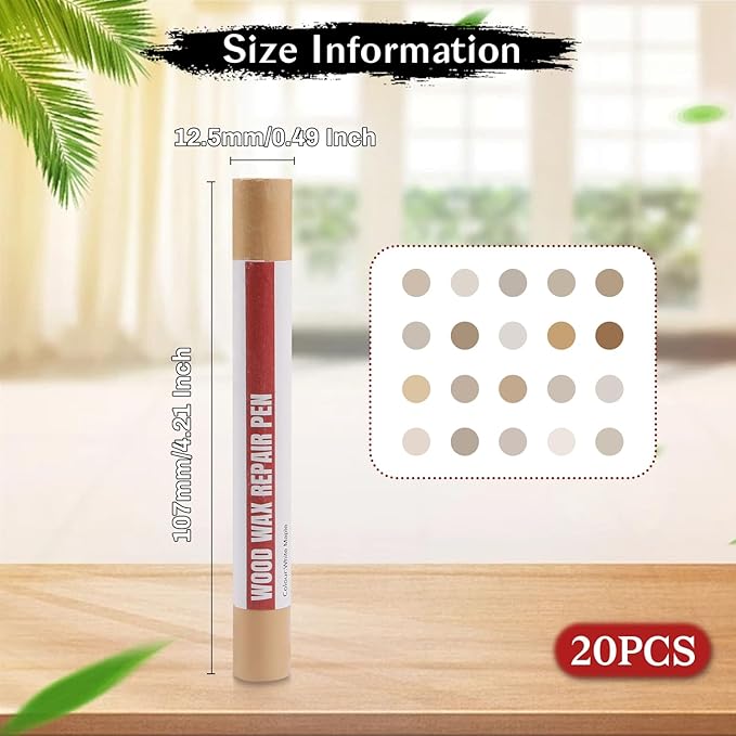 Wood Filler Sticks,20 Colors Wood Repair Wax Crayons,Wood Furniture Markers Touch up for Repairing Scratches, Dings, Cracks and Holes in Wood Floors, Cabinets, Cut Panels(Light Color Series)