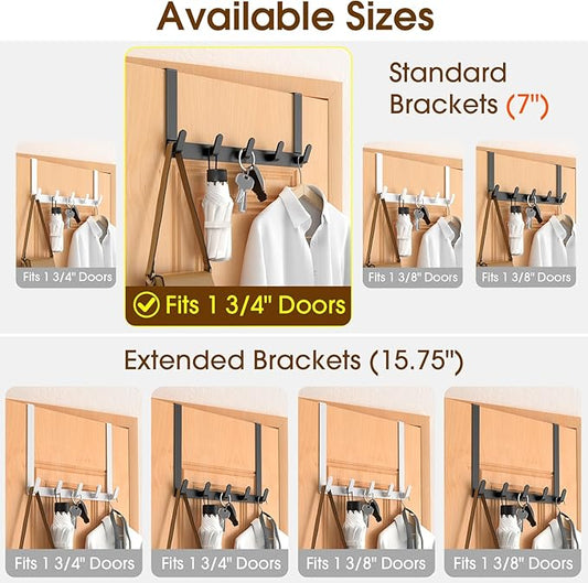 Over The Door Hooks Hanger, Heavy Duty Rack for Winter Coat, Fits 1 3/4" Doors, L7U - Bathroom Accessories and Towel Organizer Holder - Black
