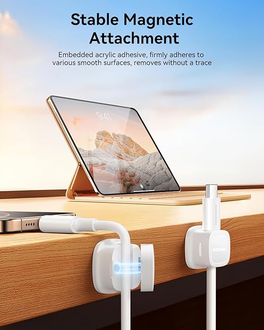 18-Pack Magnetic Cable Clips Cord Organizer-Cable Smooth Adjustable, Rocoren Desk Cable Management Accessories,Cable Holder Clips Wire Holder Keeper for Desktop,Nightstand,Wall,Home Office,Phone,Car