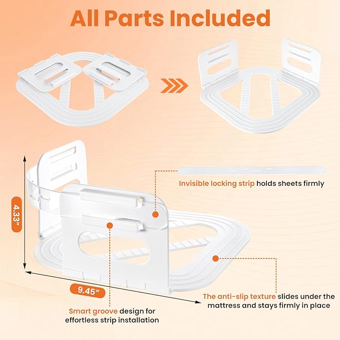 Bed Sheet Holders with Lock Strips, Easy Installation Fit All Beds, Fitted Sheet Holders Keep Your Sheet Firm and Tight, Durable Material