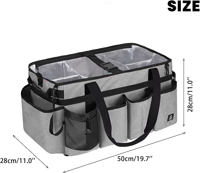 Extra large Cleaning Caddy Bag Built-in Sturdy Support Board, Cleaning Organizer with Detachable Divider, Cleaning Supply Tote with Adjustable Shoulder Strap (Grey, 19'' x 11'' x 11'')