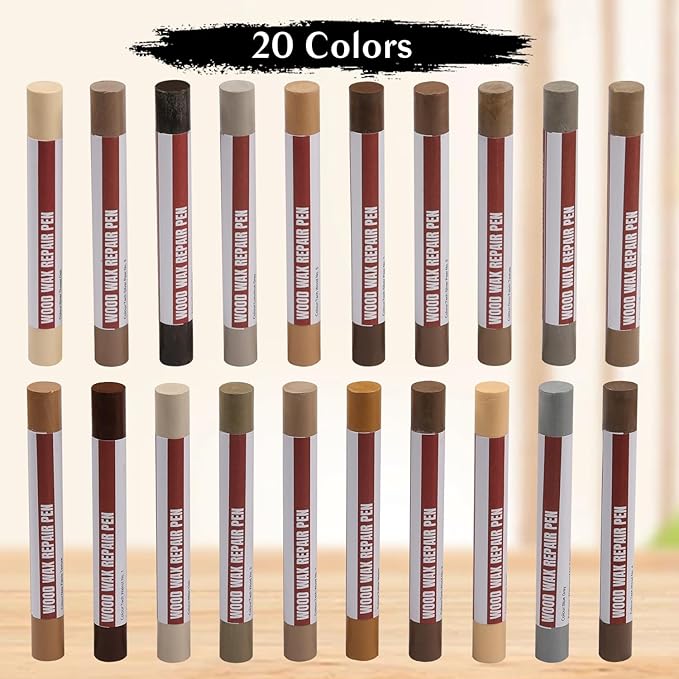 Wood Filler Sticks,20 Colors Wood Repair Wax Crayons,Wood Furniture Markers Touch up for Repairing Scratches, Dings, Cracks and Holes in Wood Floors, Cabinets, Cut Panels(Technicolor Series)