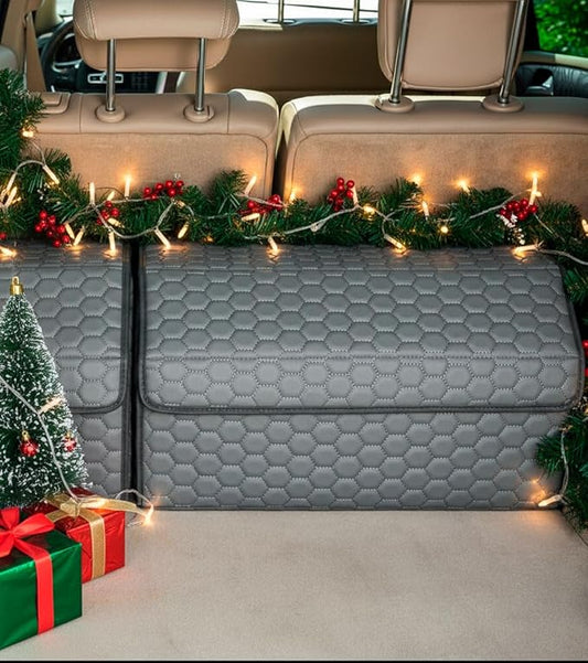 Owleys Foldable Trunk Organizer For Car - Trunk Organizers Car Storage - Collapsible Auto Trunk Organizer With Lid - Small And Large Cargo Organizer - Trunk Organization (Gray 21)